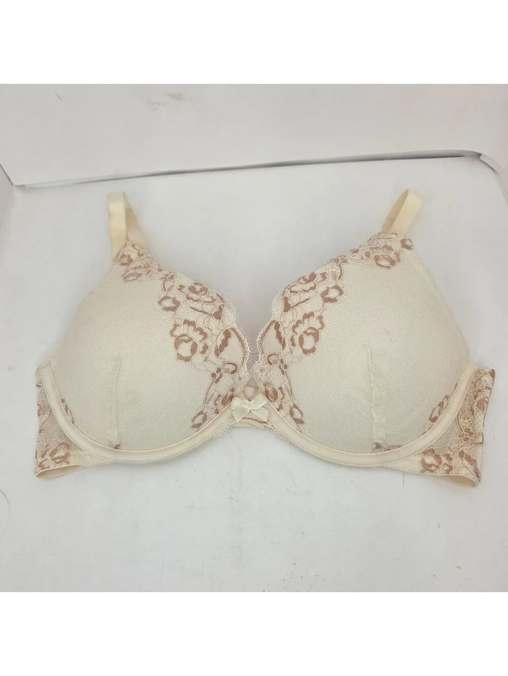 Ambrielle Plunge Push Up Bra Cream Ivory Beige Floral Lace Underwire Size 38D